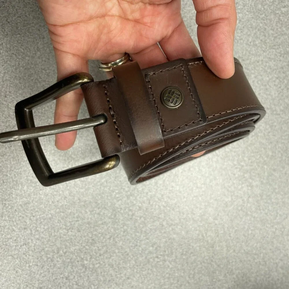 Columbia Men's XL Brown Leather Belt 42-44 With Brushed Metal Buckle i1787